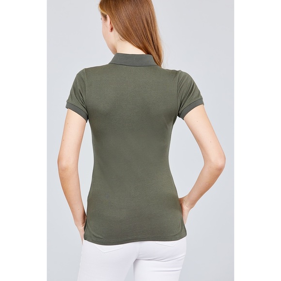 Classic Pique Spandex Polo Top - Picture 3 of 6